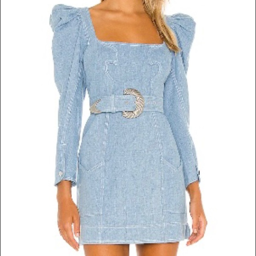 For Love & Lemons Belted Denim Mini Dress
